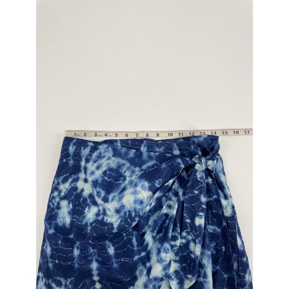 NWT Zara Womens Small Blue Tie-Dye Pleated Mini Skirt Knot Detail Faux Wrap - Picture 7 of 8